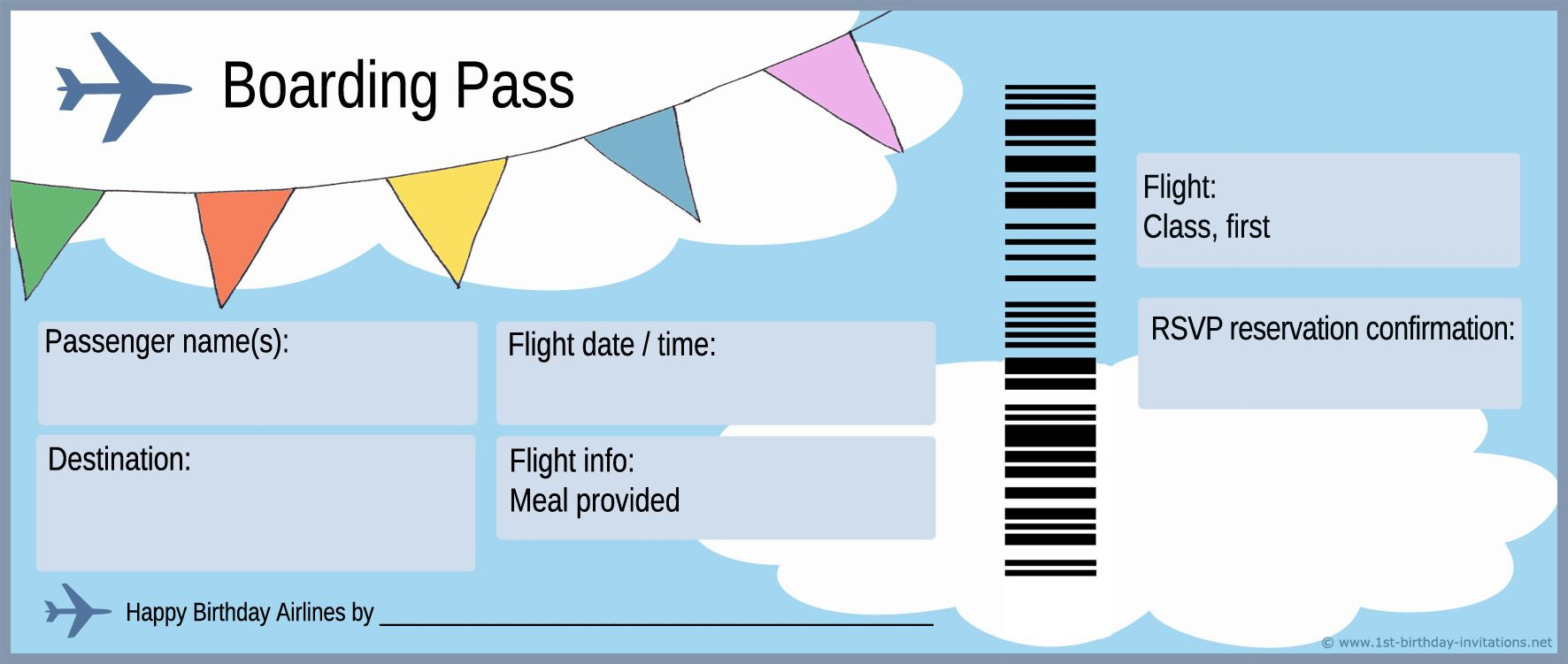 Boarding Pass Birthday Invitation | Boarding Pass Template Pertaining To Plane Ticket Template Word
