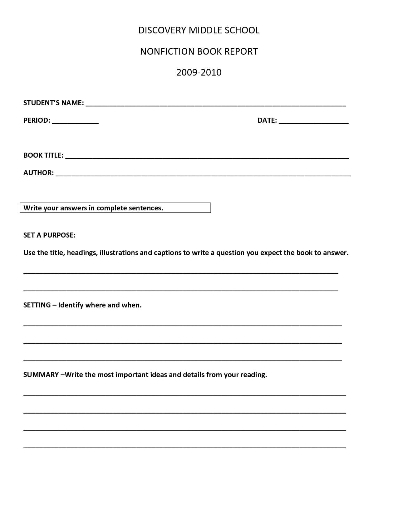 Book Report Template | Discovery Middle School Nonfiction For High School Book Report Template