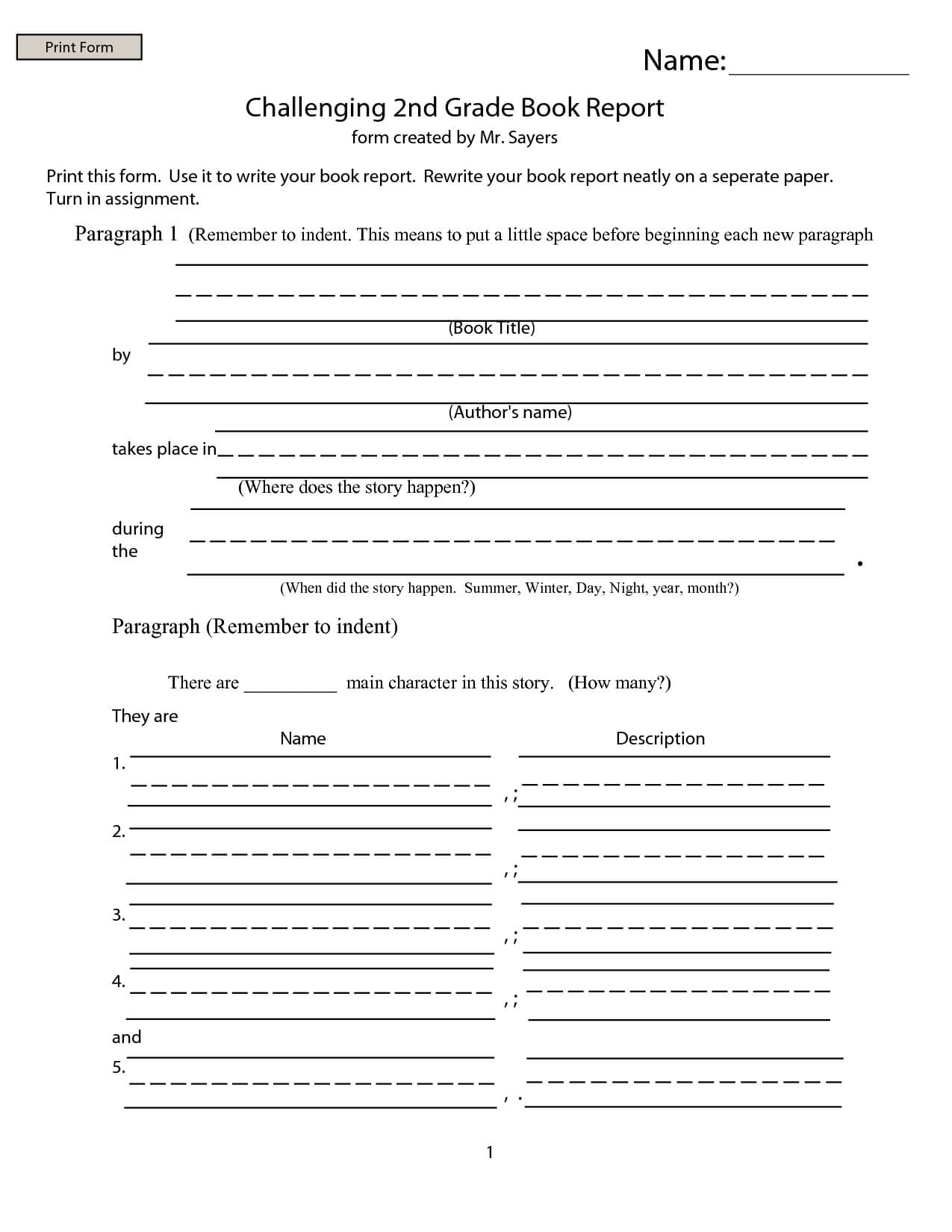 Book Report Template Third Grade | Sample Customer Service In Second Grade Book Report Template