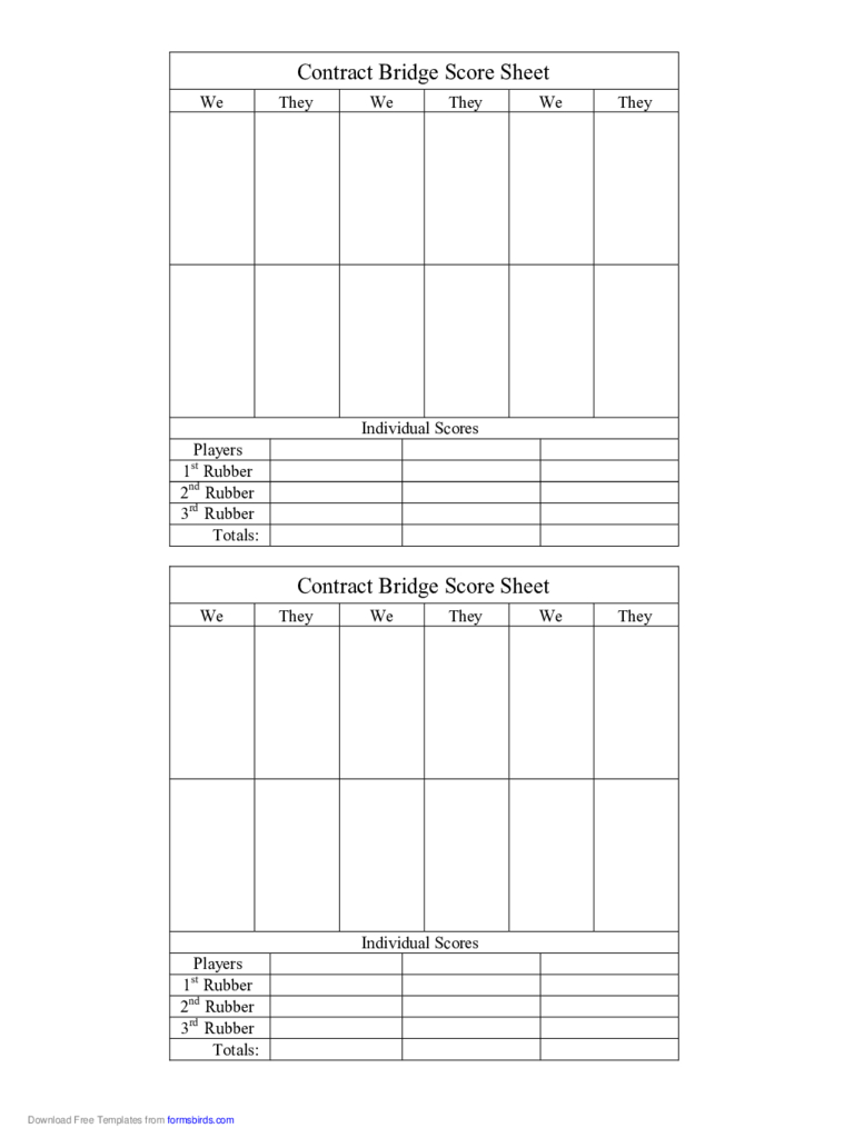 Bridge Score Sheet – 6 Free Templates In Pdf, Word, Excel Pertaining To Bridge Score Card Template