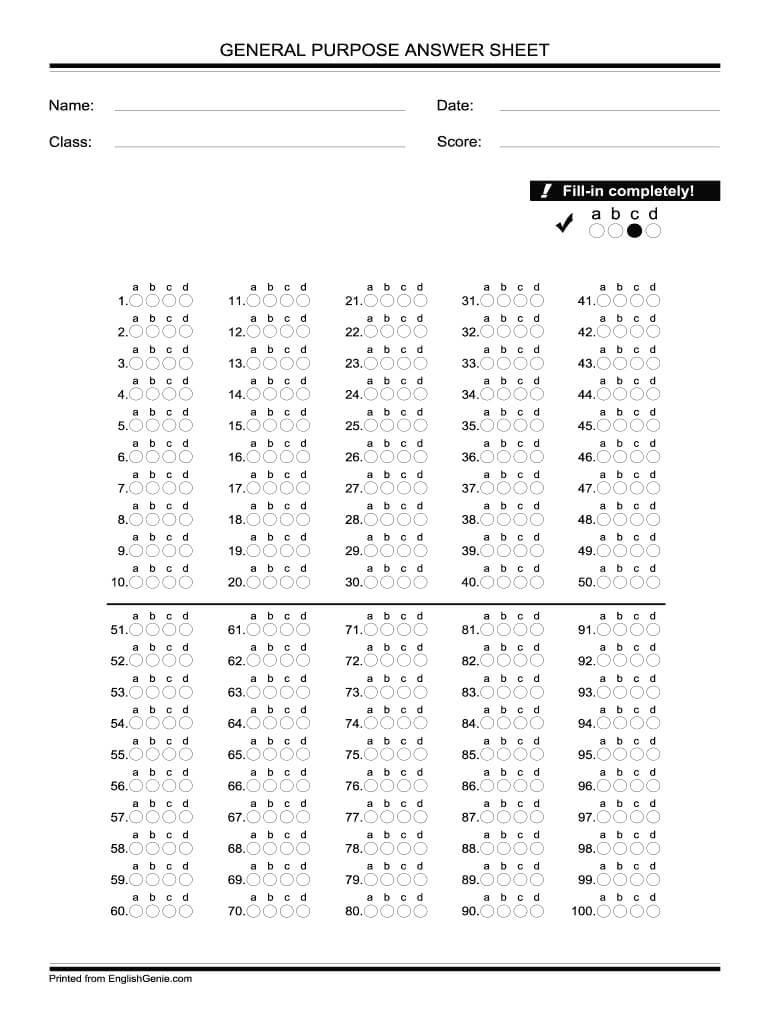 Bubble Answer Sheet 1 100 - Fill Online, Printable, Fillable With Regard To Blank Answer Sheet Template 1 100