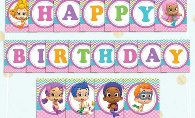 Bubble Guppies Happy Birthday Banner - Printable Pdf Banner with regard to Bubble Guppies Birthday Banner Template