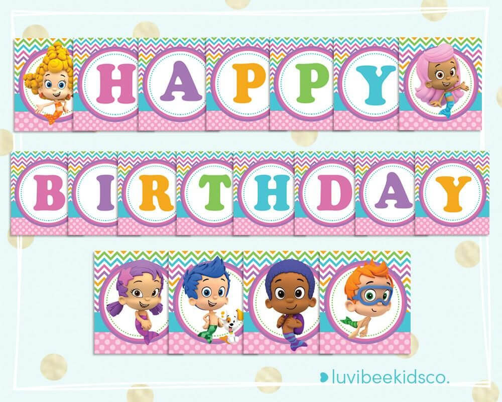 Bubble Guppies Happy Birthday Banner - Printable Pdf Banner With Regard To Bubble Guppies Birthday Banner Template