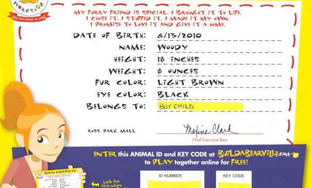 Build-A-Bear Birth Certificate | Birth Certificate Template inside Build A Bear Birth Certificate Template