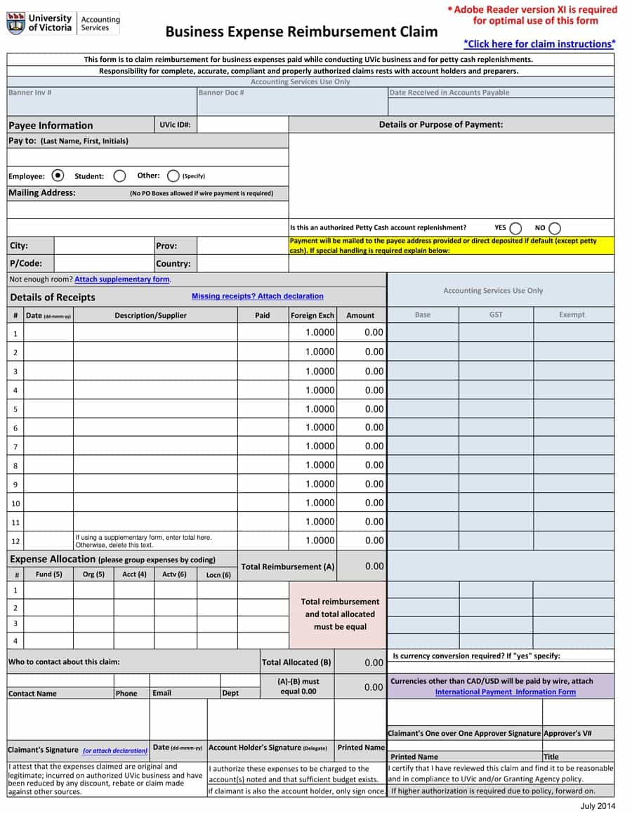 Business Expense Reimbursement Form – Zimer.bwong.co Throughout Reimbursement Form Template Word