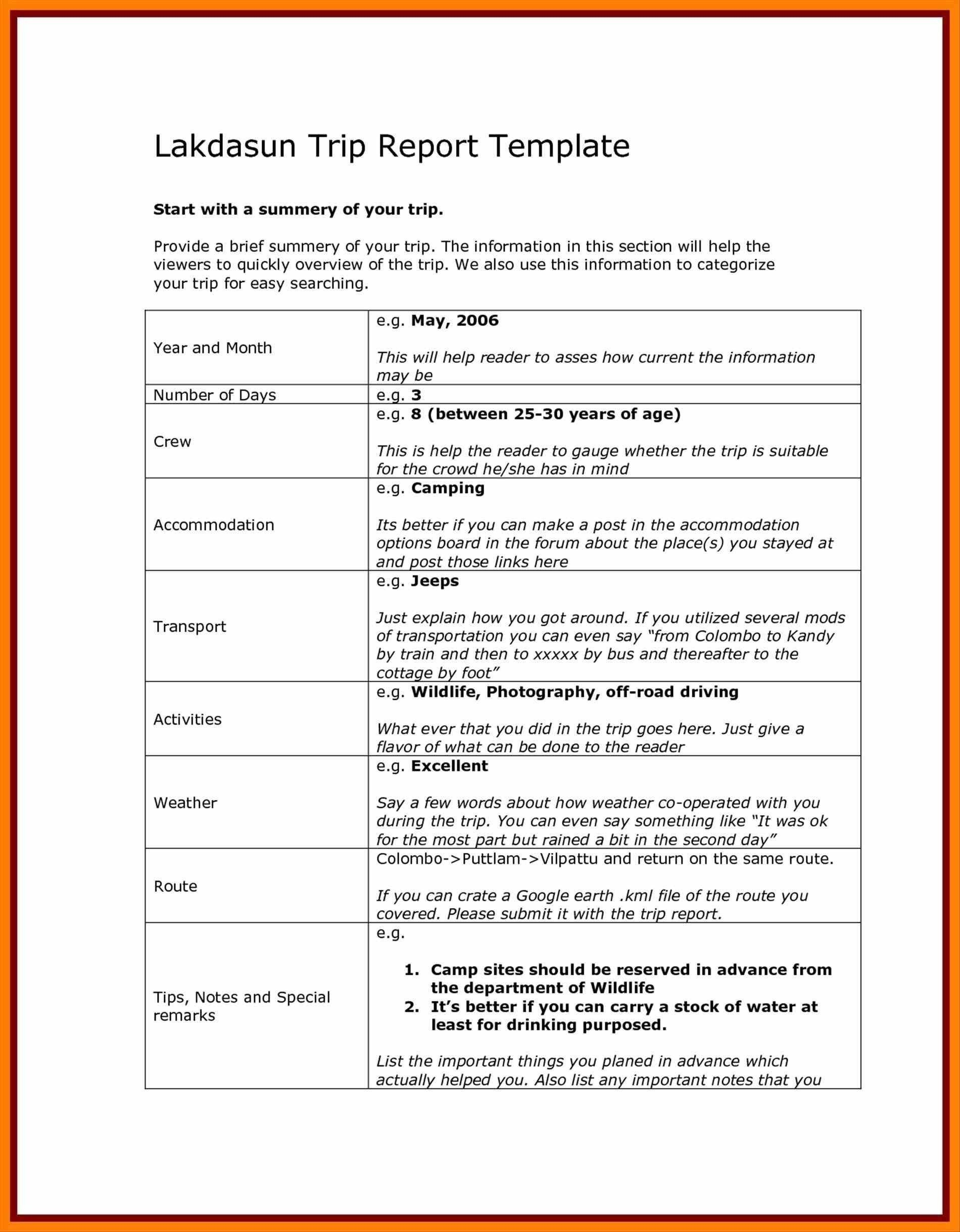 Business Report Template Visit Doc Trip Free Excel Examples With Regard To Sales Trip Report Template Word