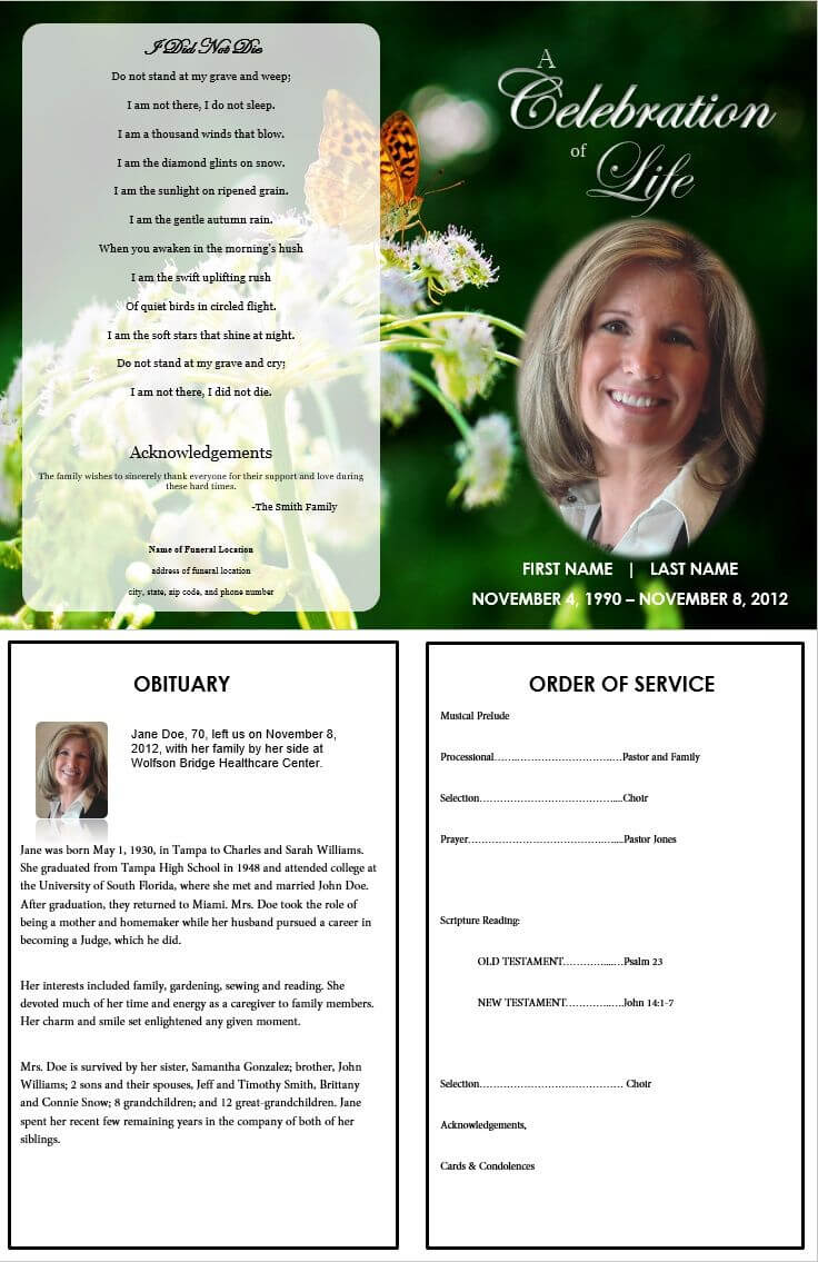 Butterfly Memorial Program | Funeral Program Template Free For Memorial Brochure Template