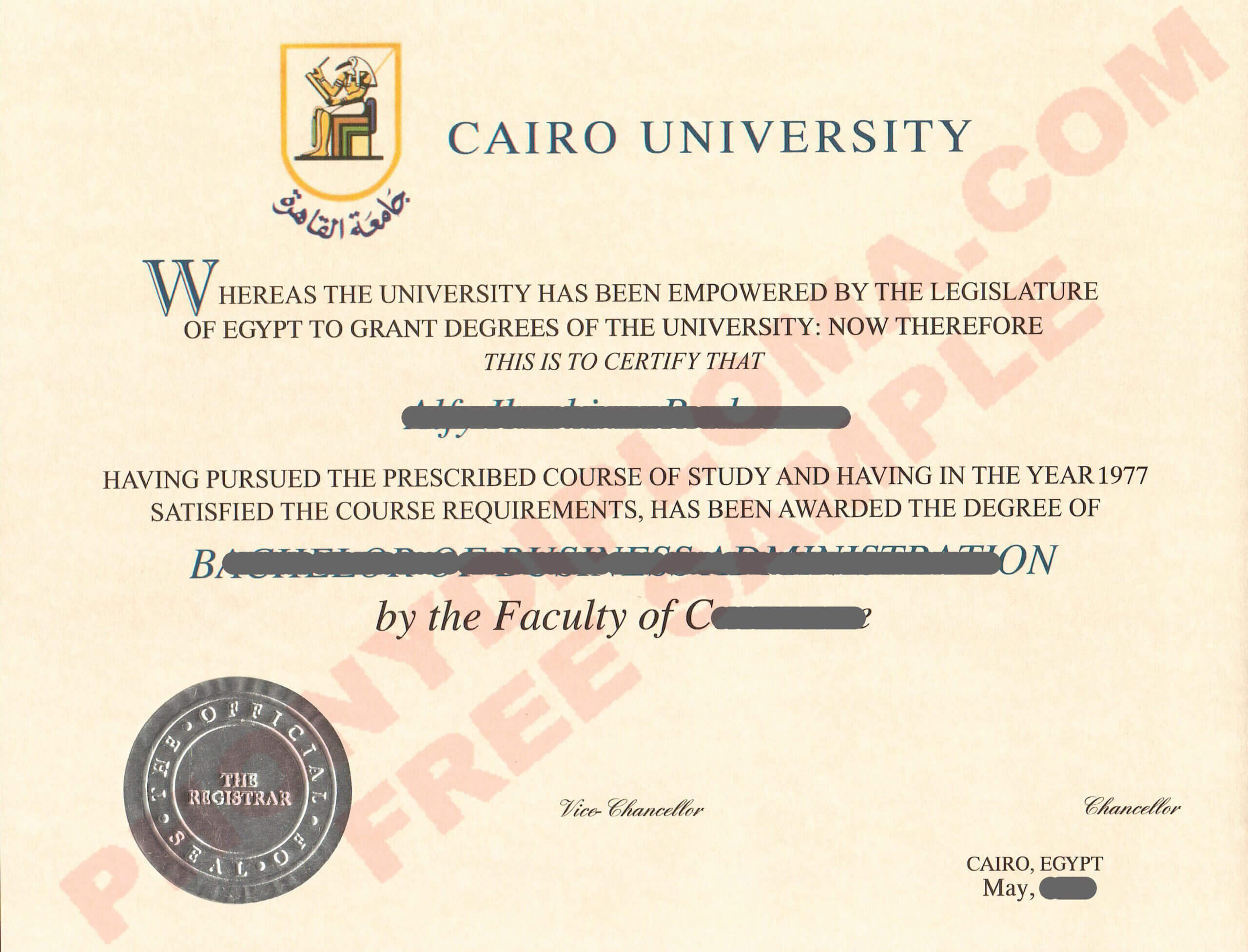 Cairo University Egypt Fake Diploma Sample From Phonydiploma Regarding Fake Diploma Certificate Template