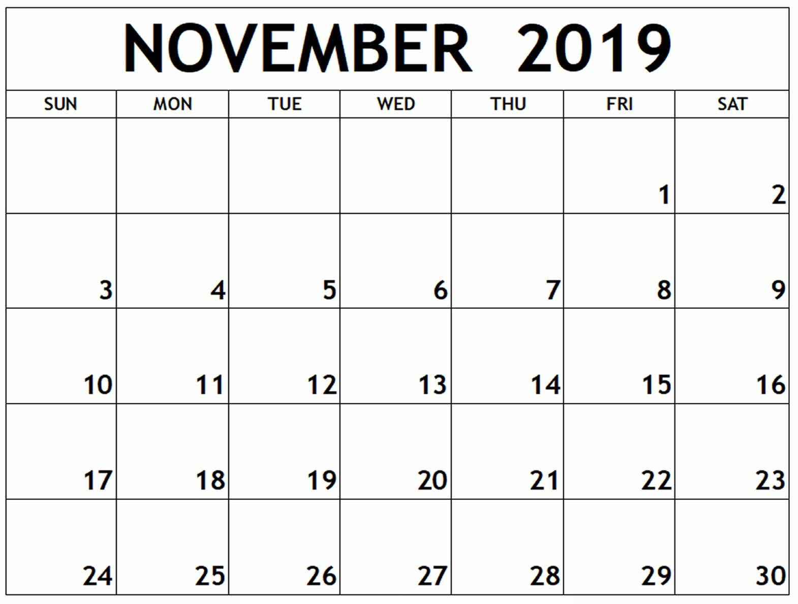 Calendar November 2019 Printable Template – 2019 Calendars Inside Blank Calendar Template For Kids
