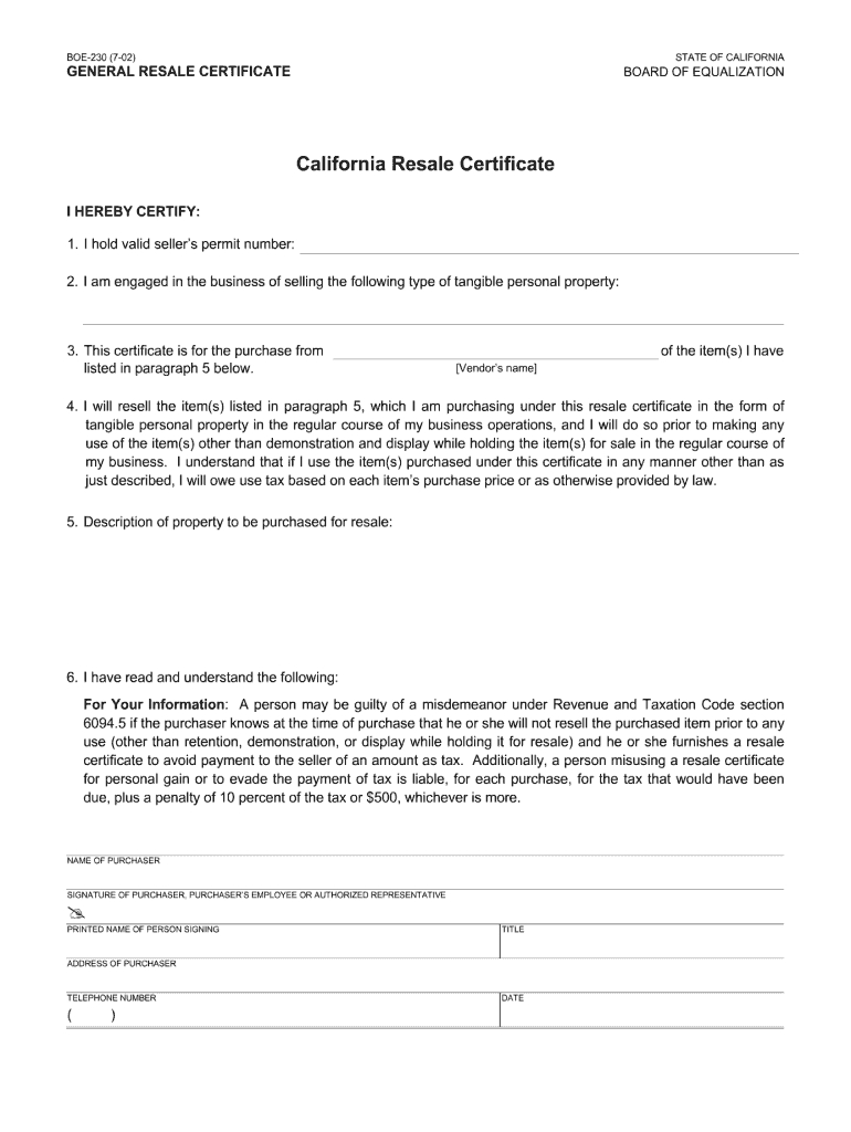 California Resale Certificate – Fill Online, Printable For Resale Certificate Request Letter Template
