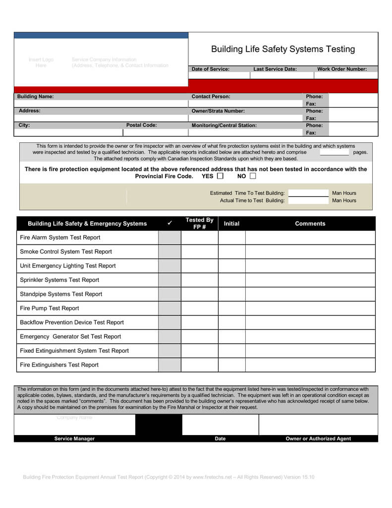 Can/ulc S536 04 Fire Alarm Annual Inspection Test Form Throughout Hydrostatic Pressure Test Report Template