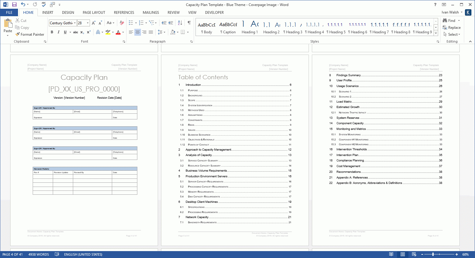 Capacity Plan Template (Ms Office) With Regard To Microsoft Word Table Of Contents Template