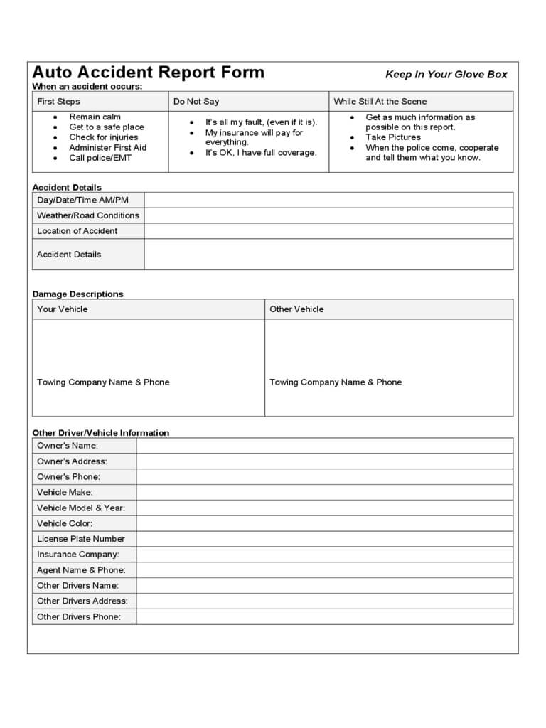 Car Accident Report Form – 6 Free Templates In Pdf, Word Inside Vehicle Accident Report Form Template
