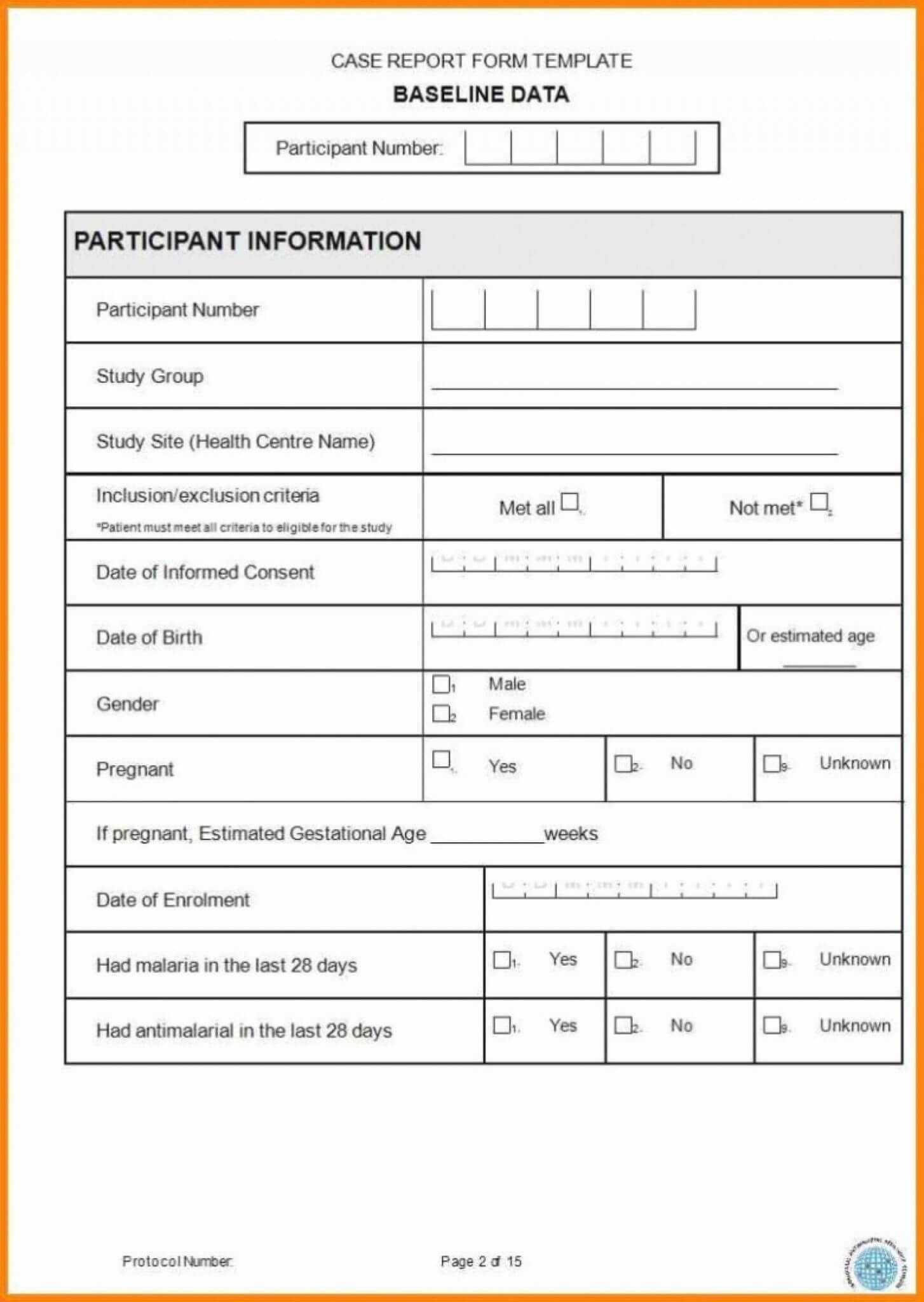 Case Report Form Template Unique Catering Resume Clinical In Baseline Report Template