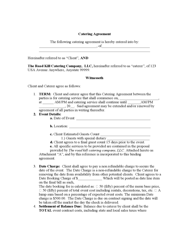 Catering Contract Template – 6 Free Templates In Pdf, Word Inside Catering Contract Template Word