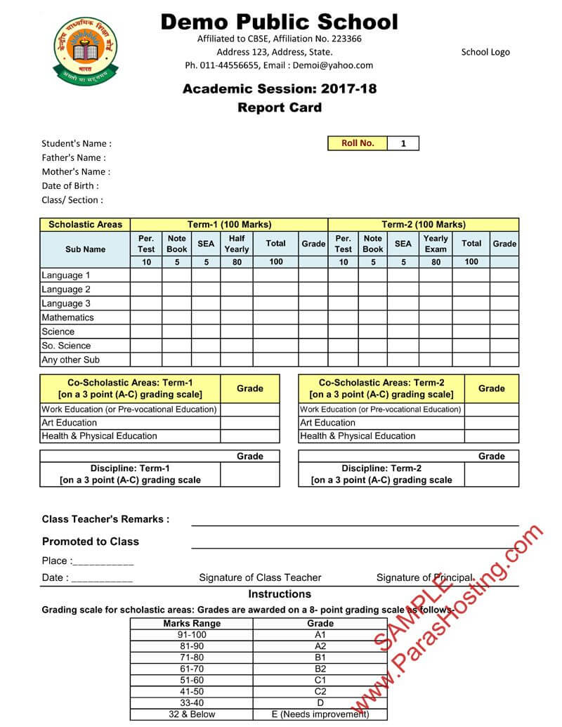 Cbse Report Card Format For Class Vi To Viii | Report Card In Report Card Template Pdf