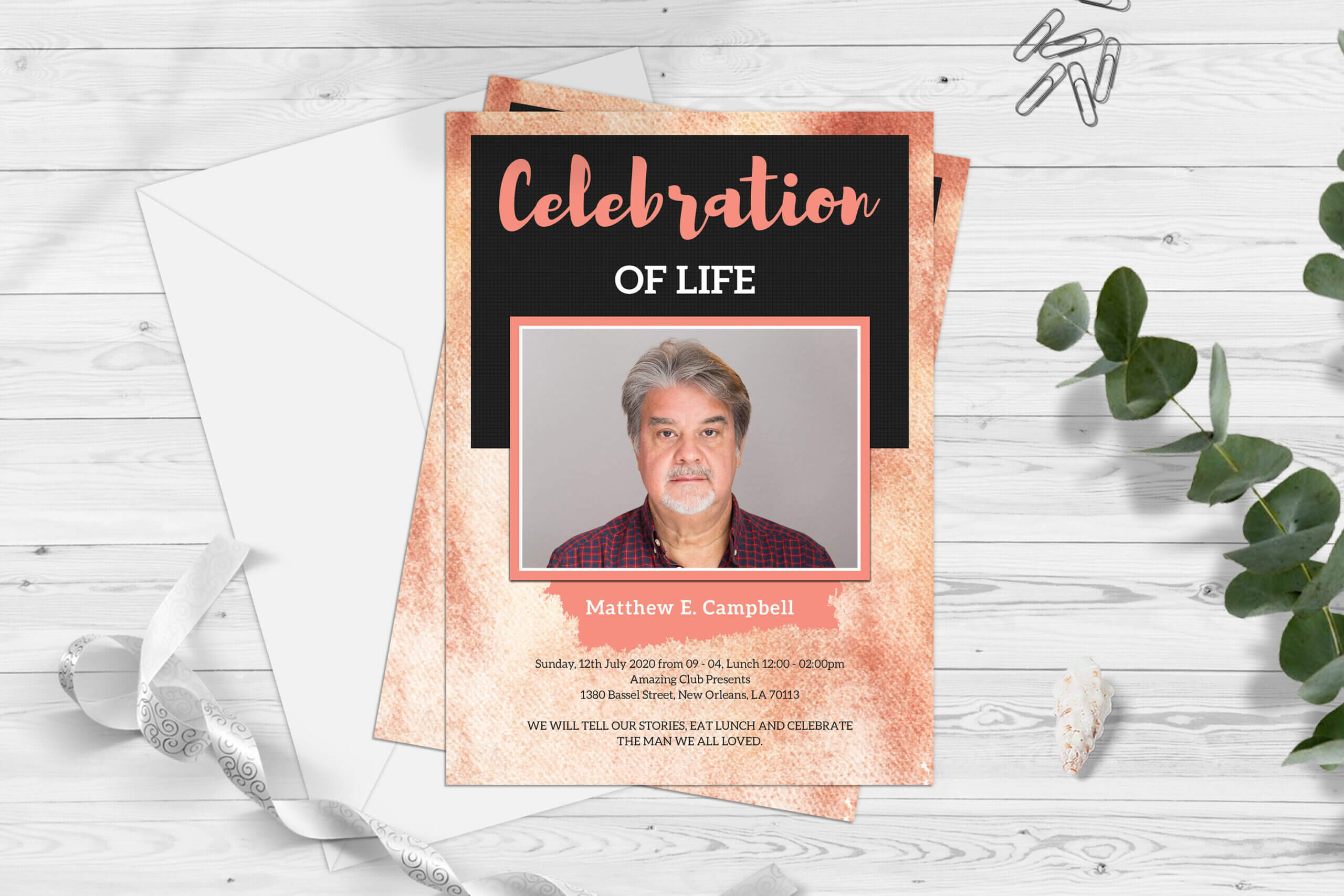 Celebration Of Life Funeral Program Invitation Card Template Intended For Funeral Invitation Card Template