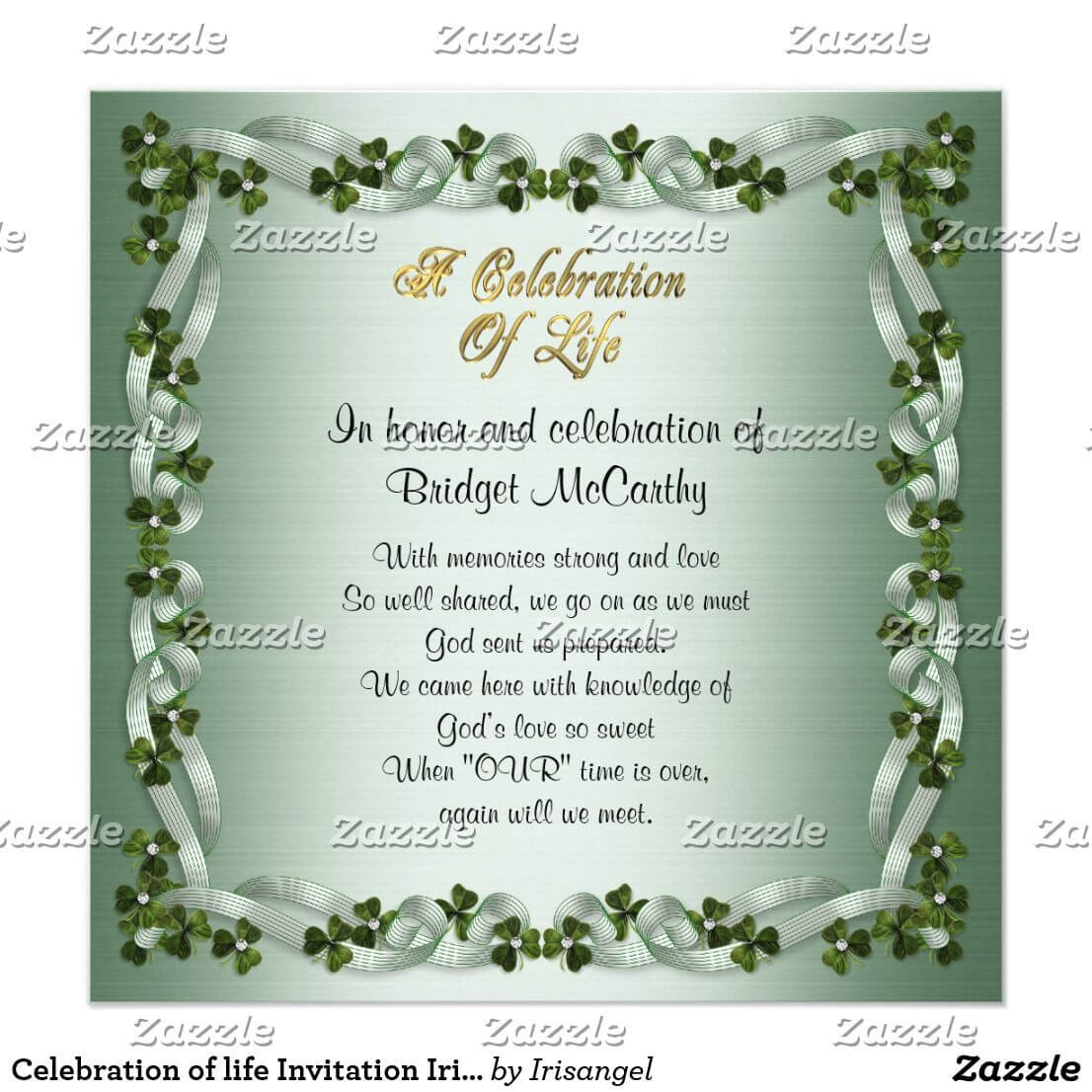 Celebration Of Life Invitation Irish Background | Zazzle Inside Funeral Invitation Card Template