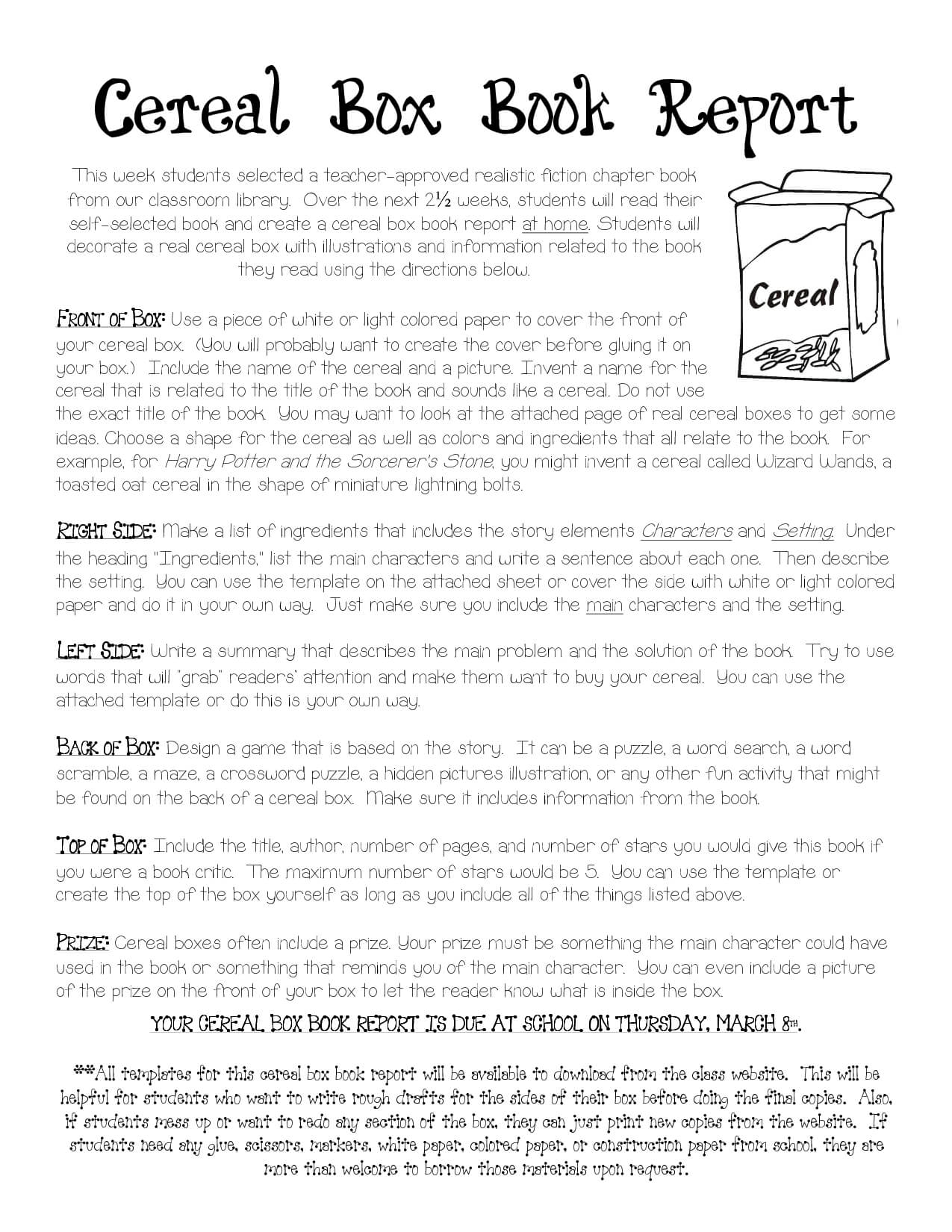 Cereal Box Book Report Instructions | Cereal Box Book Report With Cereal Box Book Report Template