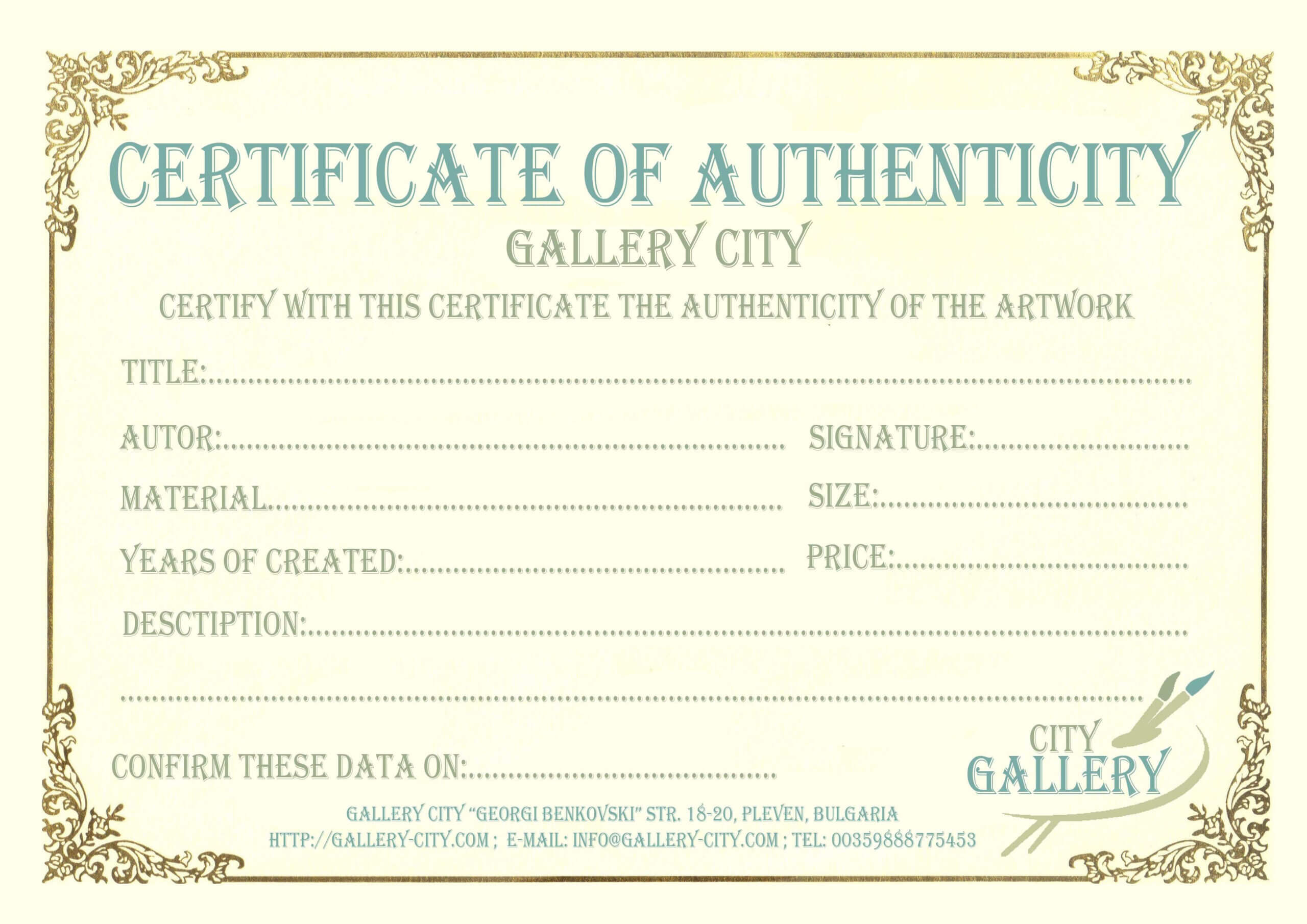 Certificate Authenticity Template Art Authenticity Pertaining To Art Certificate Template Free