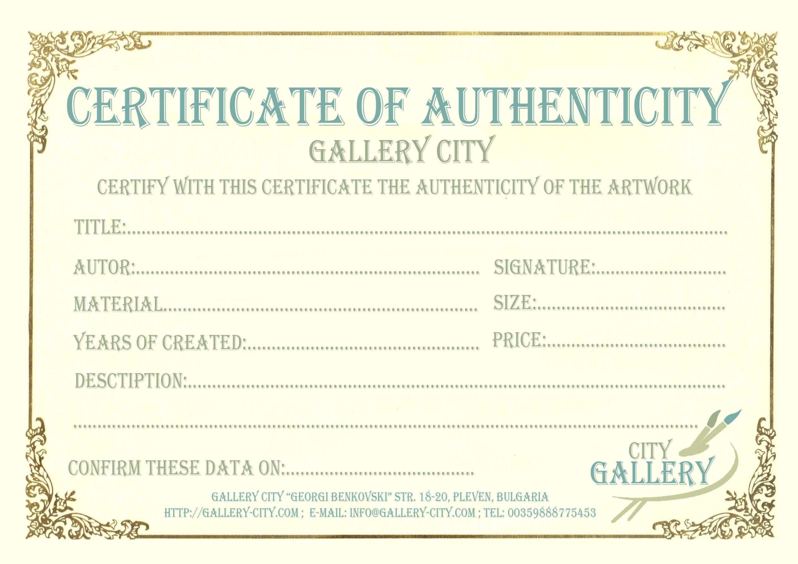 Certificate Authenticity Template Art Authenticity Pertaining To Art Certificate Template Free