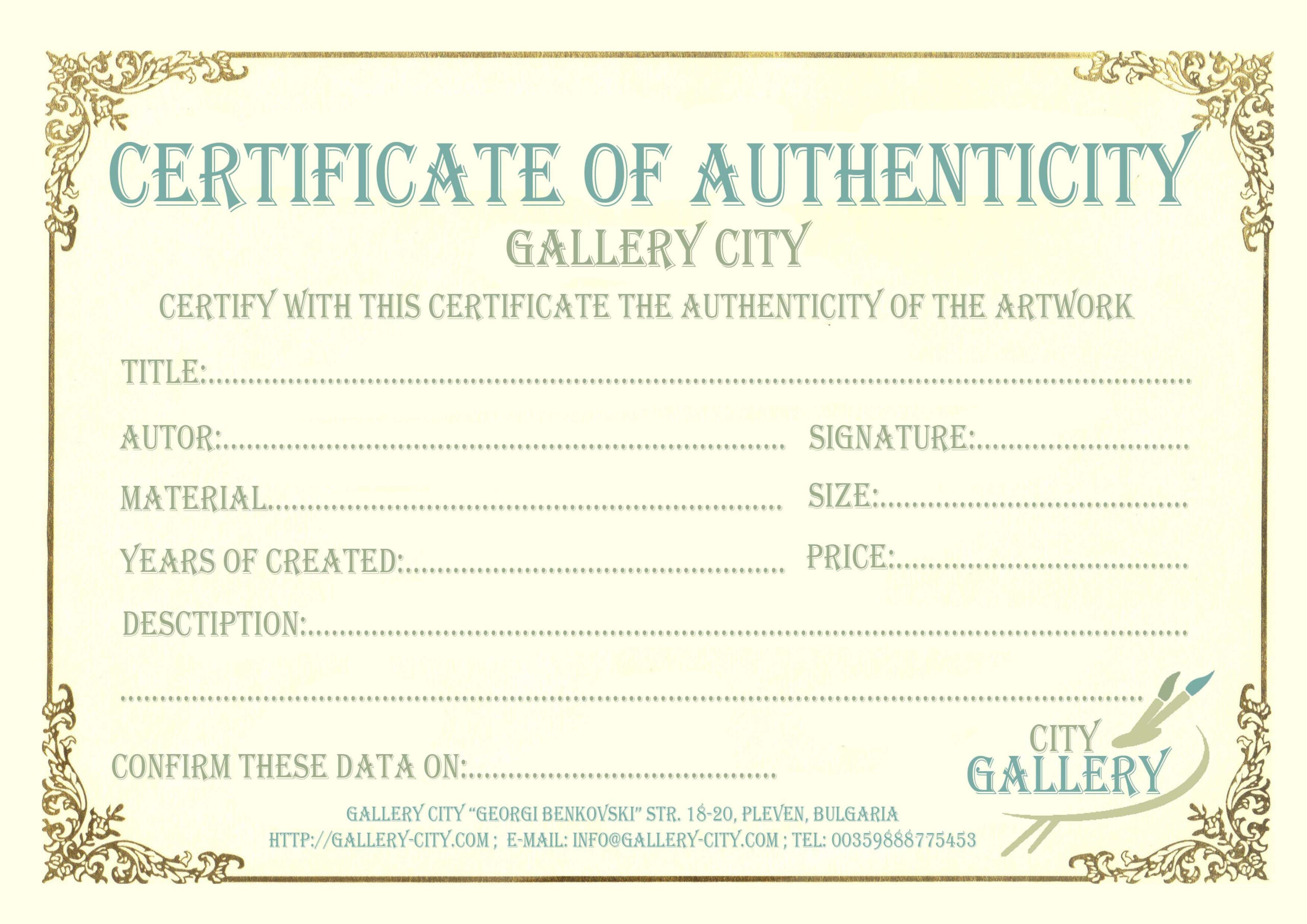 Certificate Authenticity Template Art Authenticity Pertaining To Free Art Certificate Templates