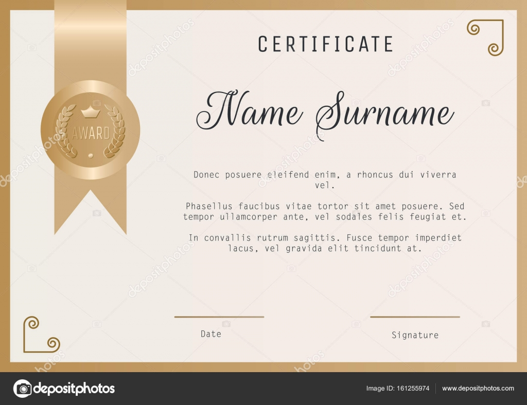 Certificate Award Template Vector Blank In Gold Colors Throughout Template For Certificate Of Award