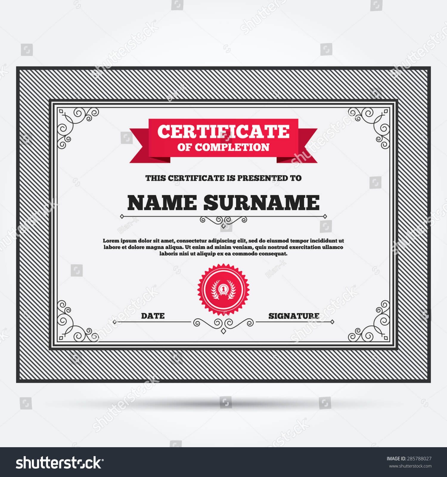 Certificate Completion First Place Award Sign | Royalty Free Pertaining To First Place Certificate Template