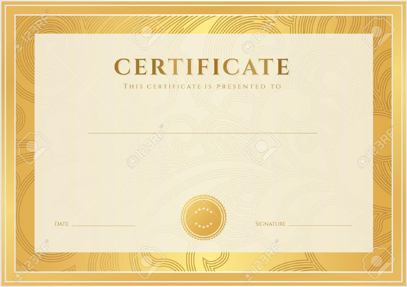 Certificate, Diploma Of Completion Template, Background Gold.. Pertaining To Certificate Scroll Template