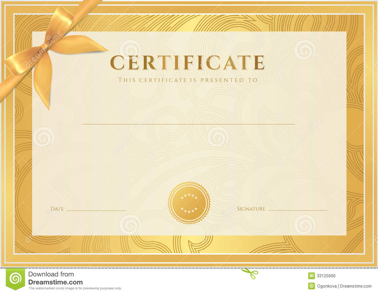 Certificate, Diploma Template. Gold Award Pattern Stock Regarding Scroll Certificate Templates