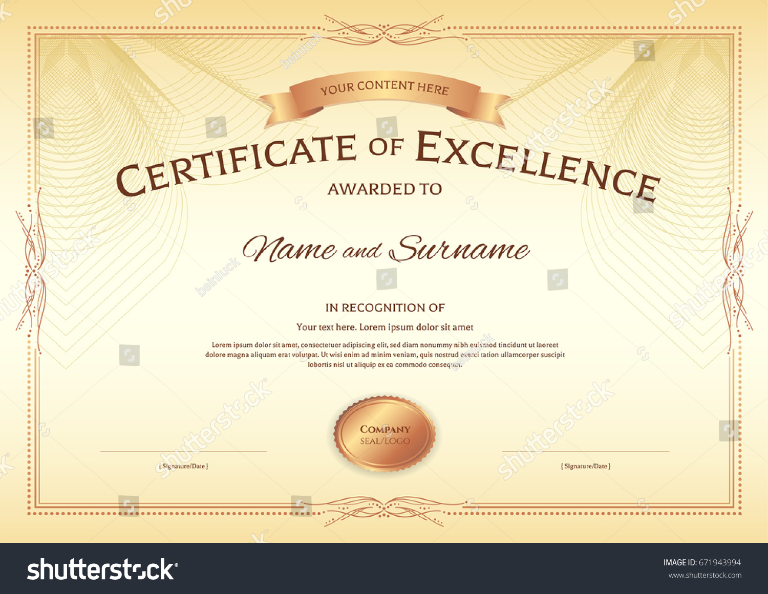 Certificate Excellence Template Award Ribbon On Stock Vector With Regard To Award Of Excellence Certificate Template