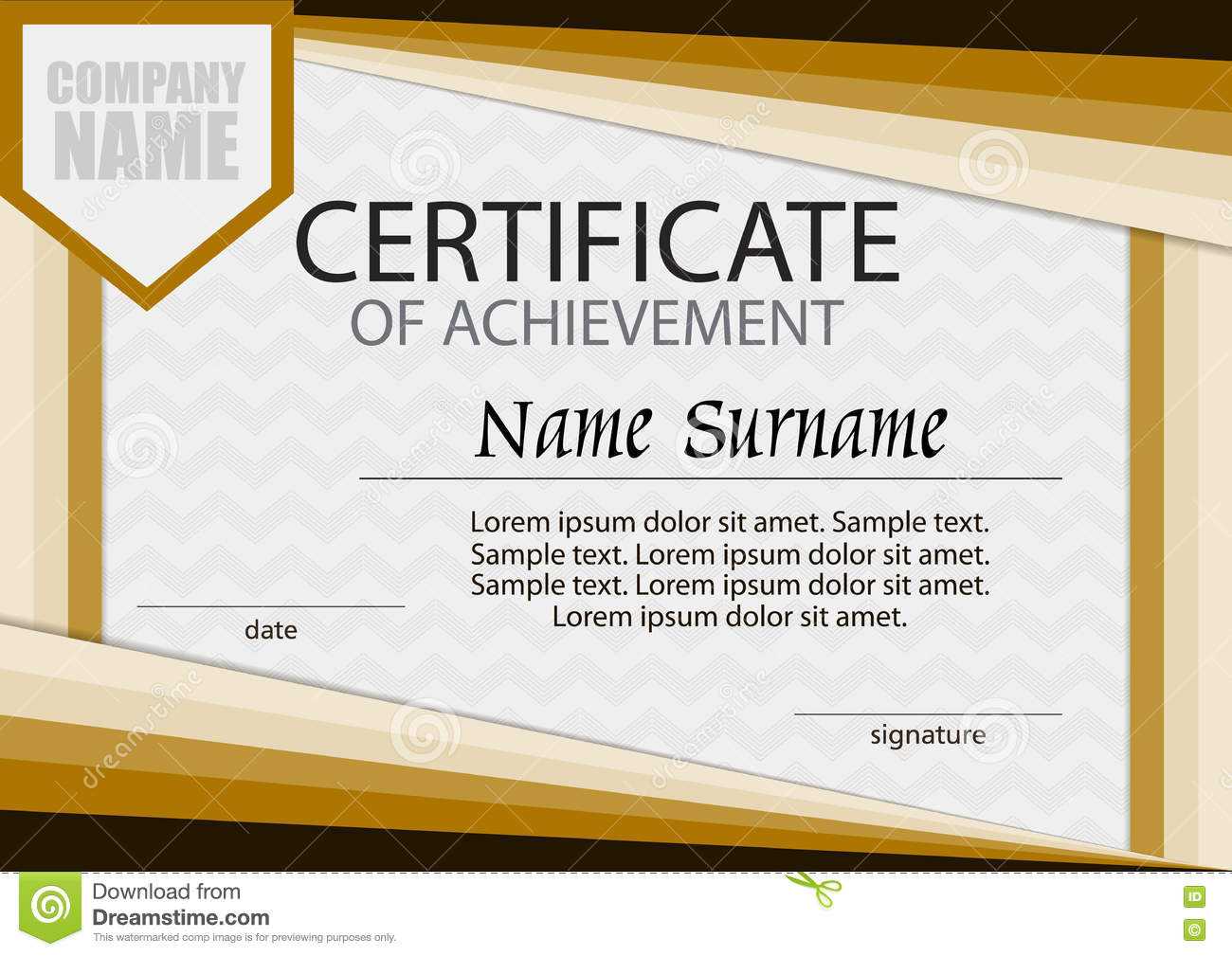 Certificate Of Achievement Template. Horizontal. Stock Inside Certificate Of Attainment Template