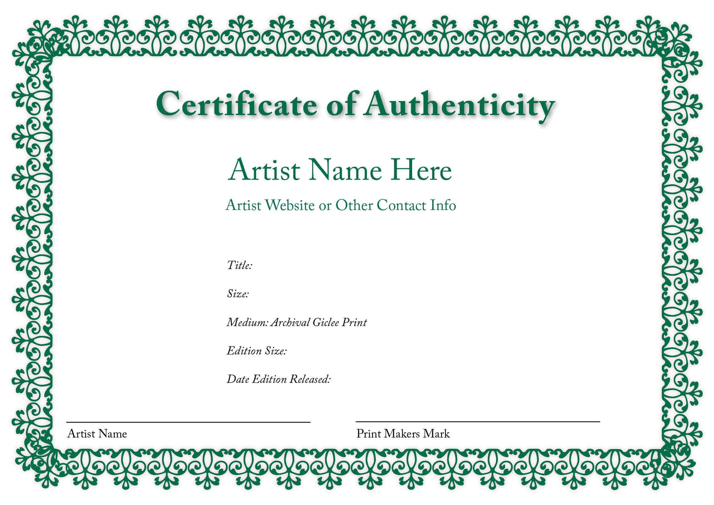 Certificate Of Authenticity Of An Art Print | Certificate With Regard To Certificate Of Authenticity Photography Template