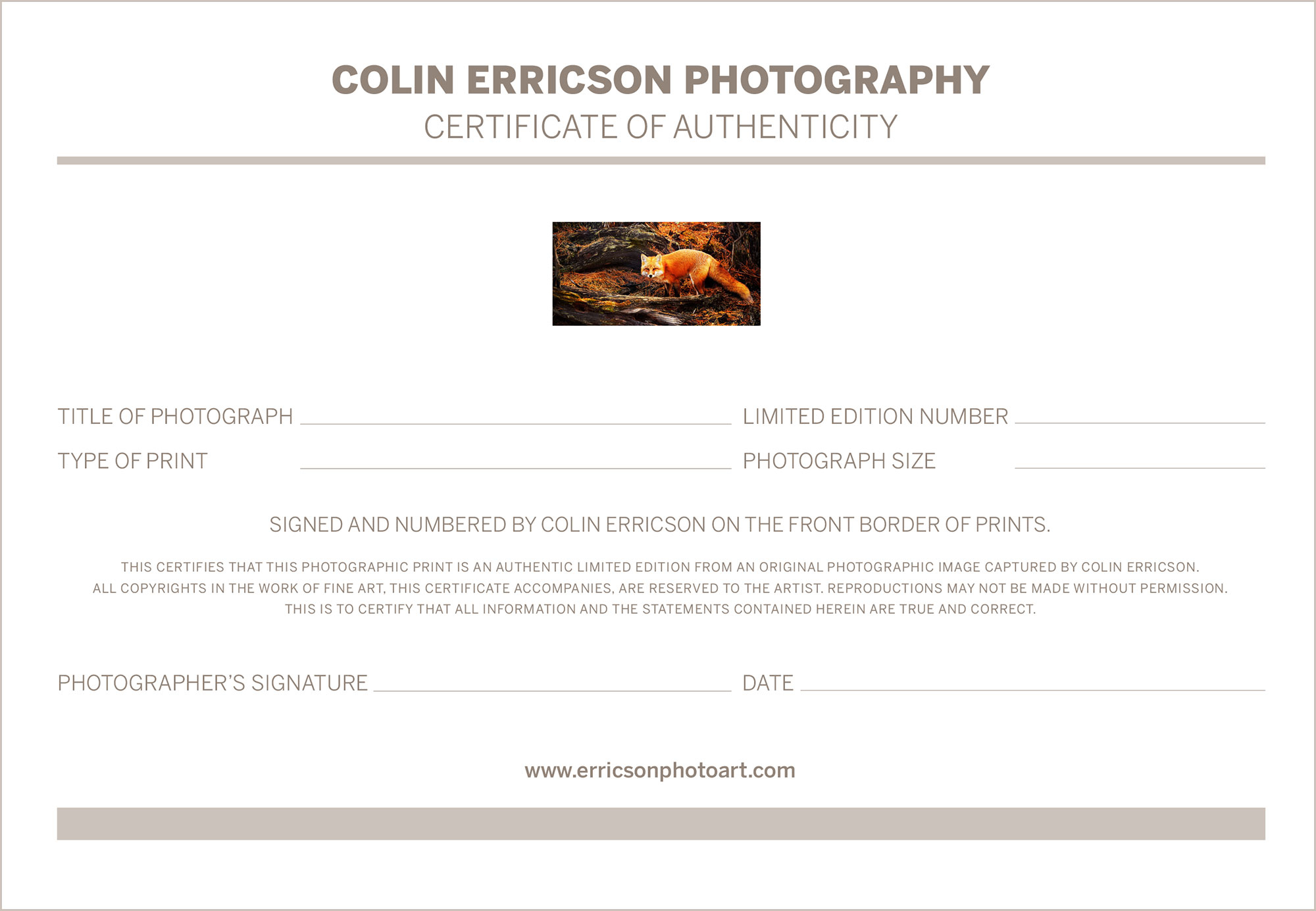 Certificate Of Authenticity Photography – Printable Receipt Regarding Photography Certificate Of Authenticity Template