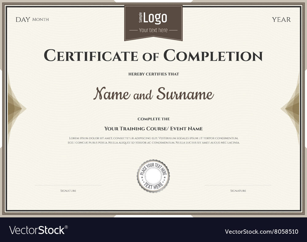Certificate Of Completion Template In Brown With Certification Of Completion Template