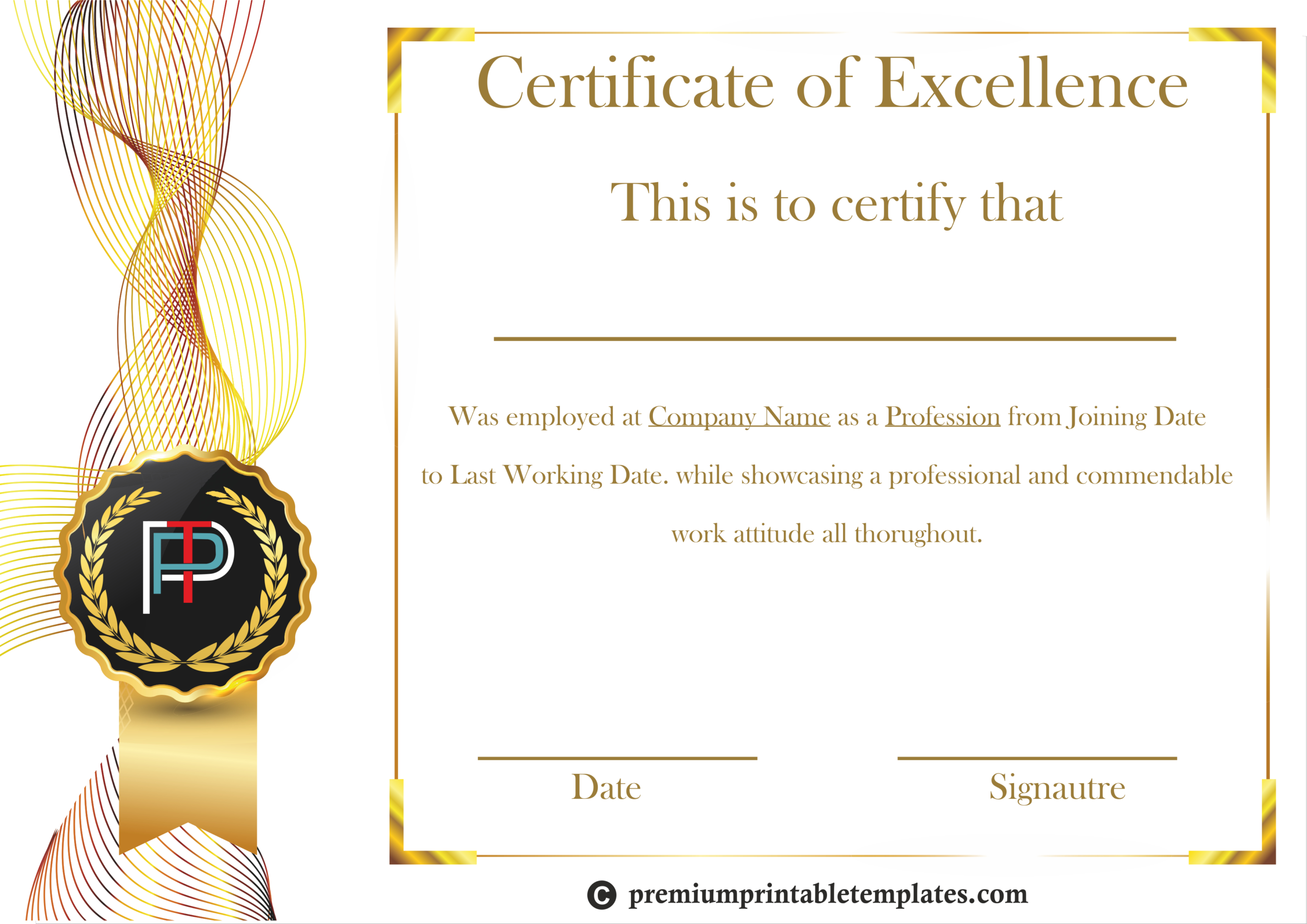 Certificate Of Excellence Template | Certificate Templates Within Best Performance Certificate Template