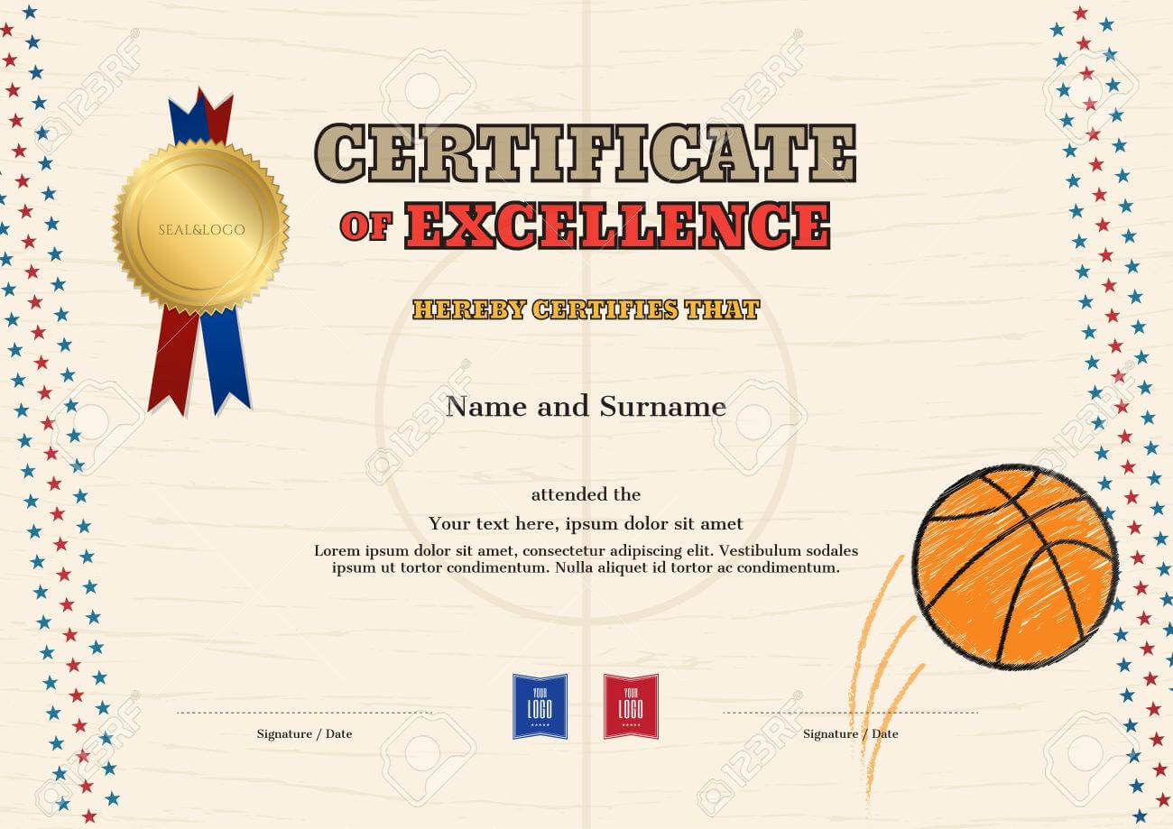 Certificate Of Excellence Template In Sport Theme For Basketball.. Intended For Basketball Camp Certificate Template