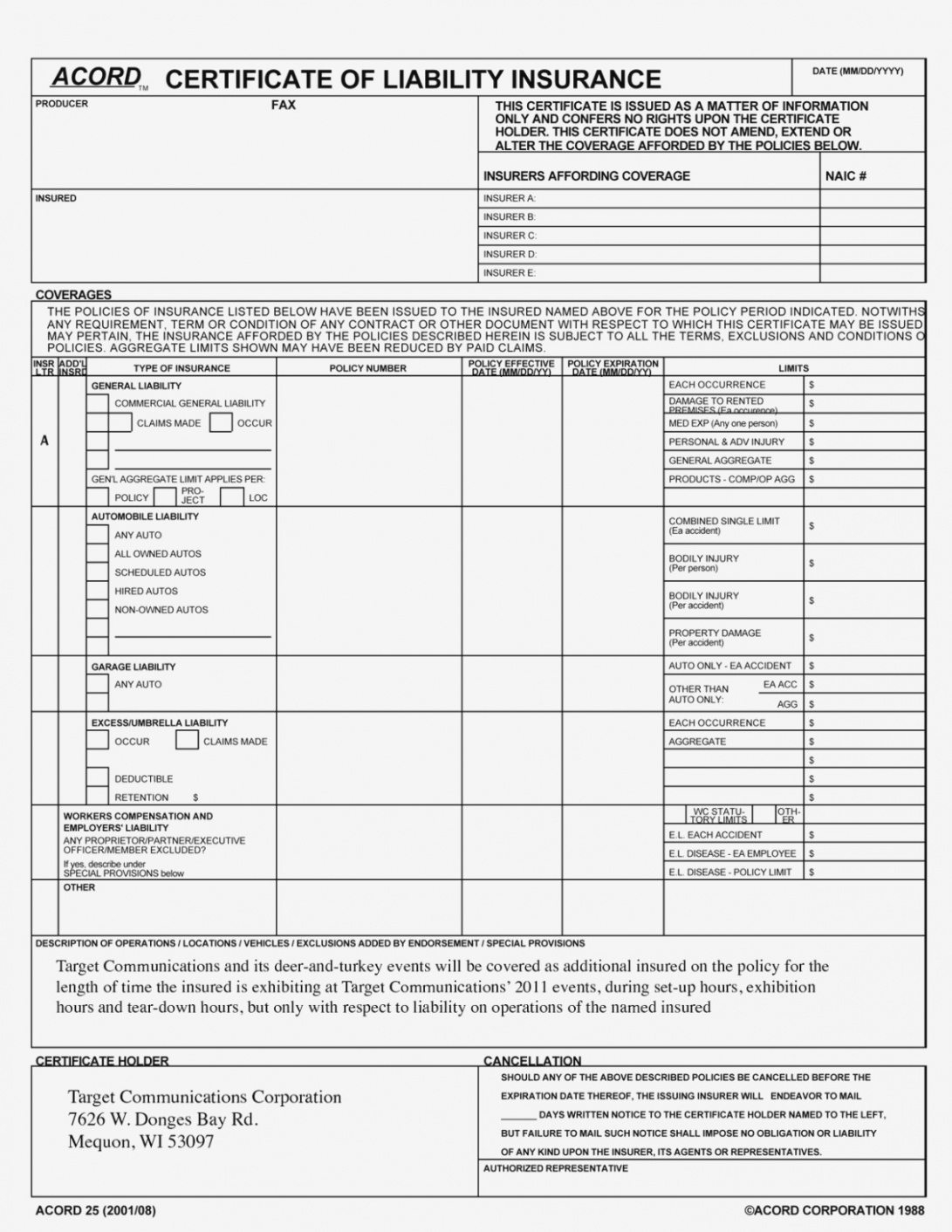 Certificate Of Liability Insurance Template Regarding Certificate Of Liability Insurance Template