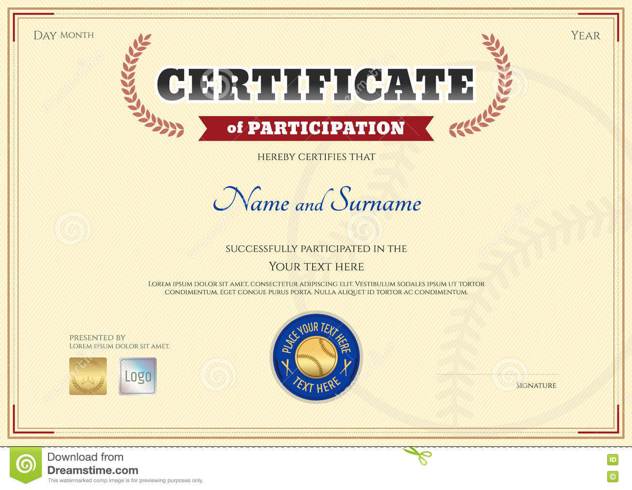 Certificate Of Participation Template In Baseball Sport With Templates For Certificates Of Participation