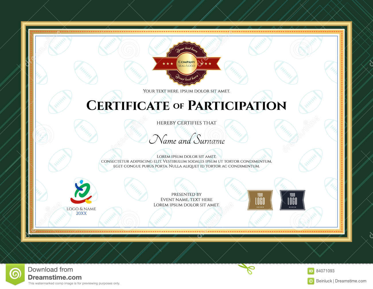 Certificate Of Participation Template In Sport Theme With With Regard To Rugby League Certificate Templates