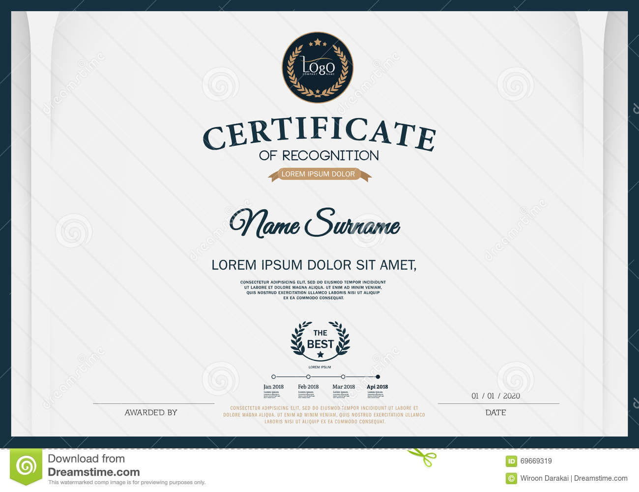 Certificate Of Recognition Frame Design Template Layout Pertaining To Certificate Template Size