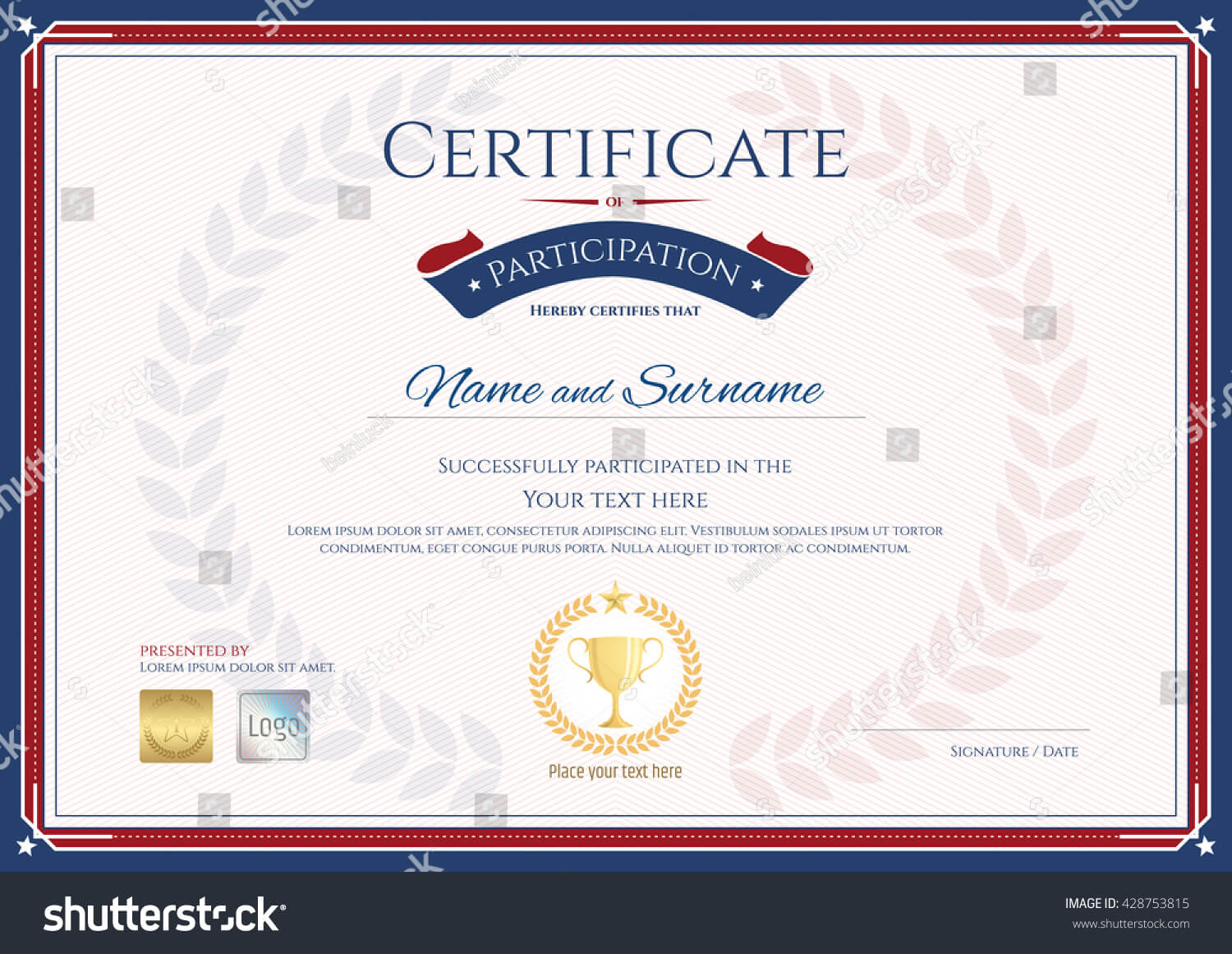 Certificate Participation Template Sport Theme Gold Stock With Certification Of Participation Free Template