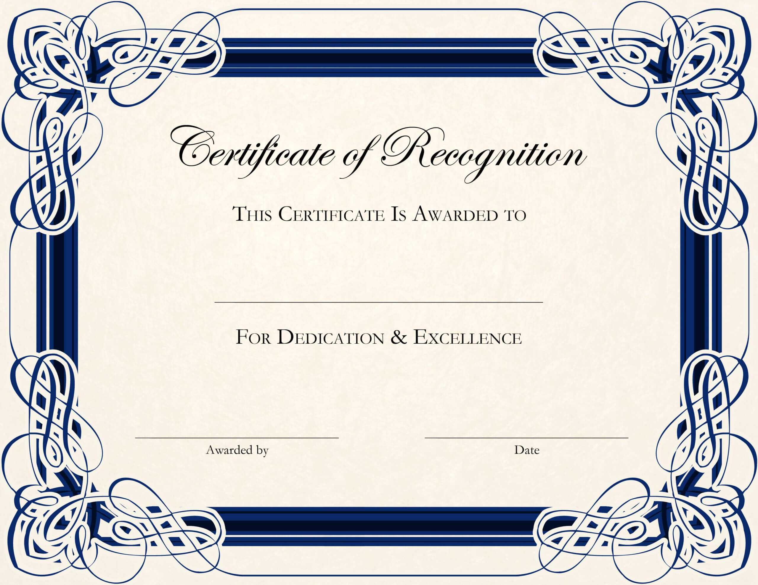 Certificate Template Designs Recognition Docs | Certificate With Certificate Of Recognition Word Template