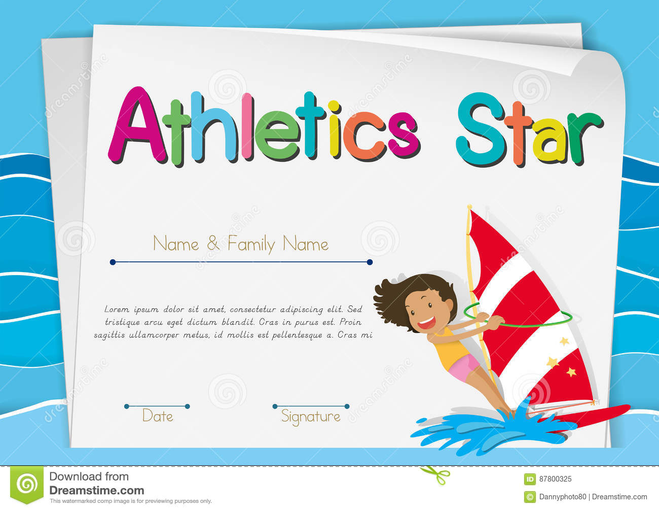 Certificate Template For Athletics Star Stock Vector Pertaining To Athletic Certificate Template