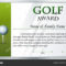 Certificate Template For Golf Award — Stock Vector regarding Golf Certificate Template Free