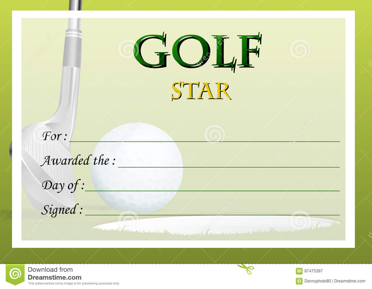 Certificate Template For Golf Star Stock Vector Pertaining To Golf Gift Certificate Template