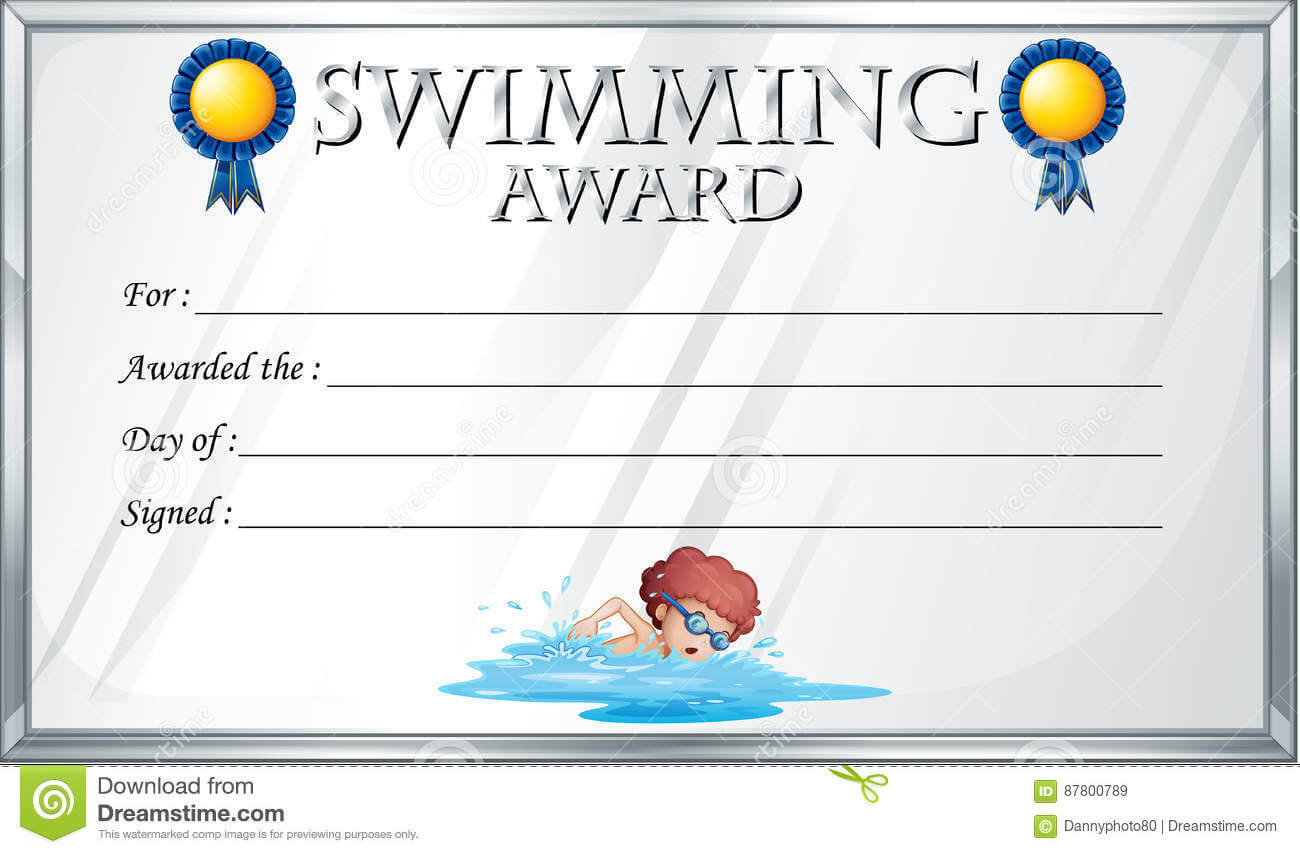 Certificate Template For Swimming Award Stock Vector Regarding Swimming Award Certificate Template