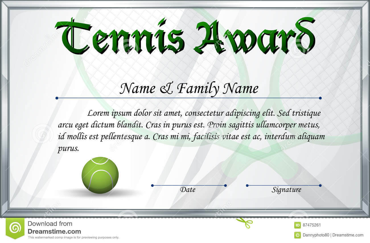 Certificate Template For Tennis Award Stock Vector Intended For Tennis Certificate Template Free