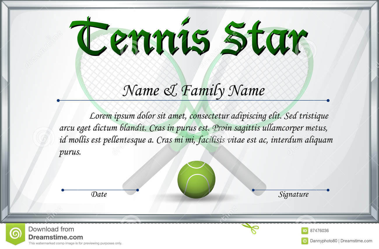 Certificate Template For Tennis Star Stock Vector Inside Free Softball Certificate Templates