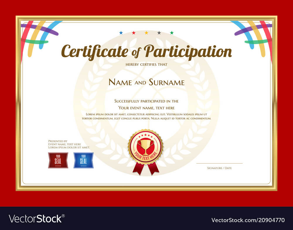 Certificate Template In Basketball Sport Theme Vector Image For Basketball Camp Certificate Template